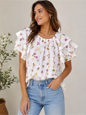 Banjanan floral flutter sleeve top,